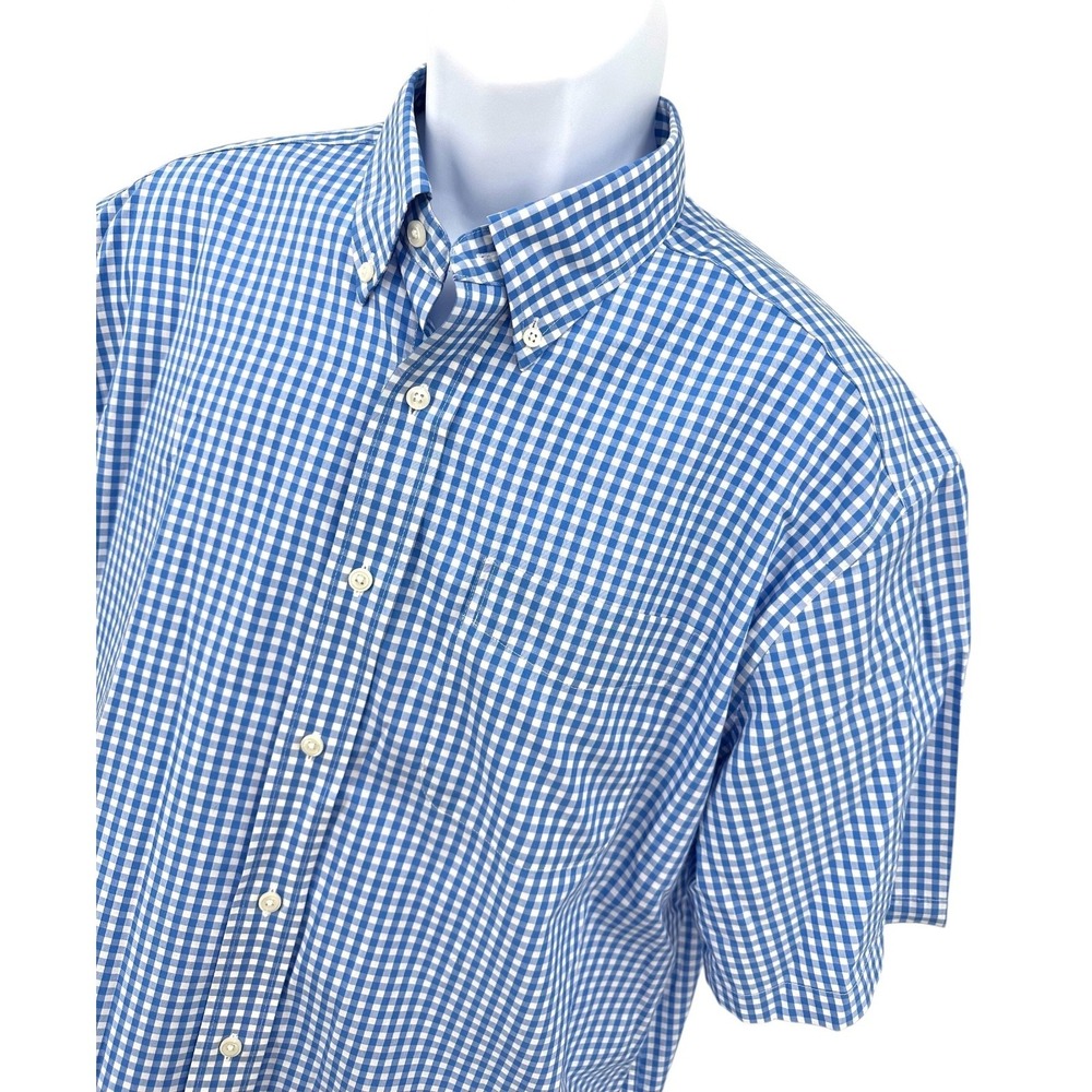 L.L. BEAN Men's L TALL Traditional Blue Gingham Short Sleeve Button Down Shirt - Picture 2 of 11